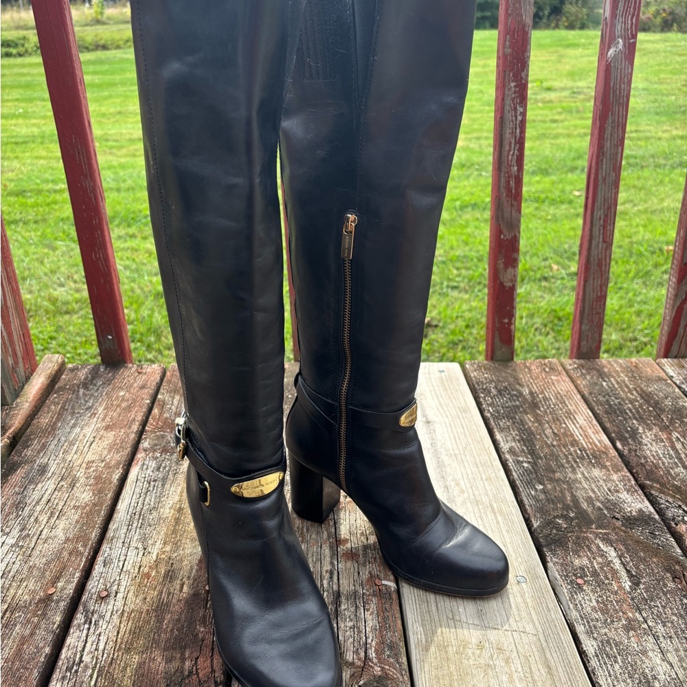 MK Black Leather Knee-High Boots